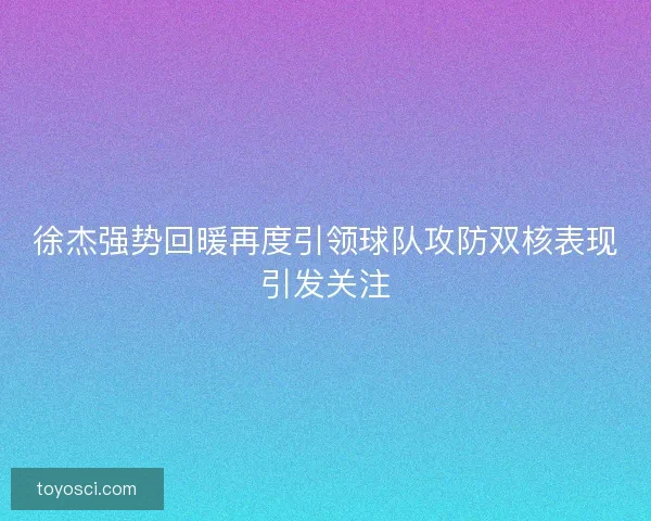 徐杰强势回暖再度引领球队攻防双核表现引发关注